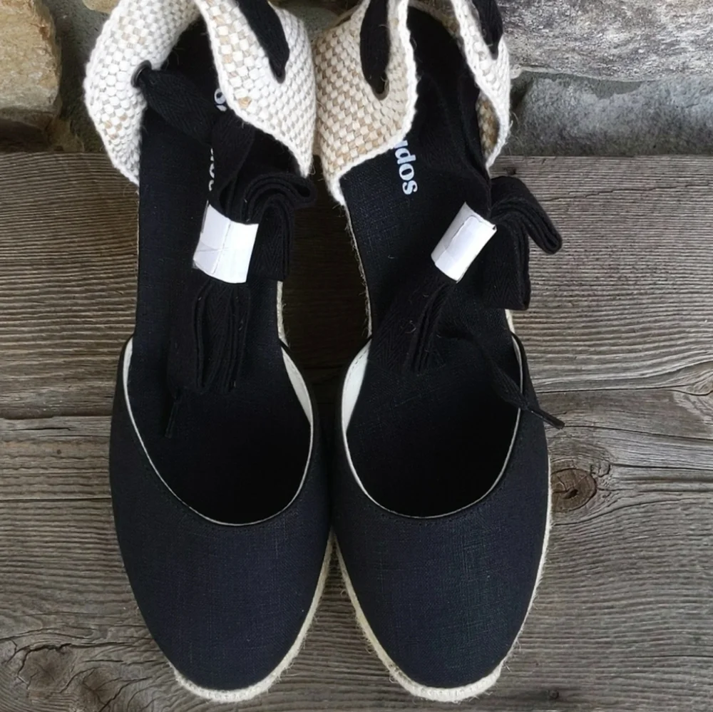 SOLUDOS The Marseille WedgeTall Wedge Black Size 7.5 Jute Linen Espadril… - Picture 2 of 3